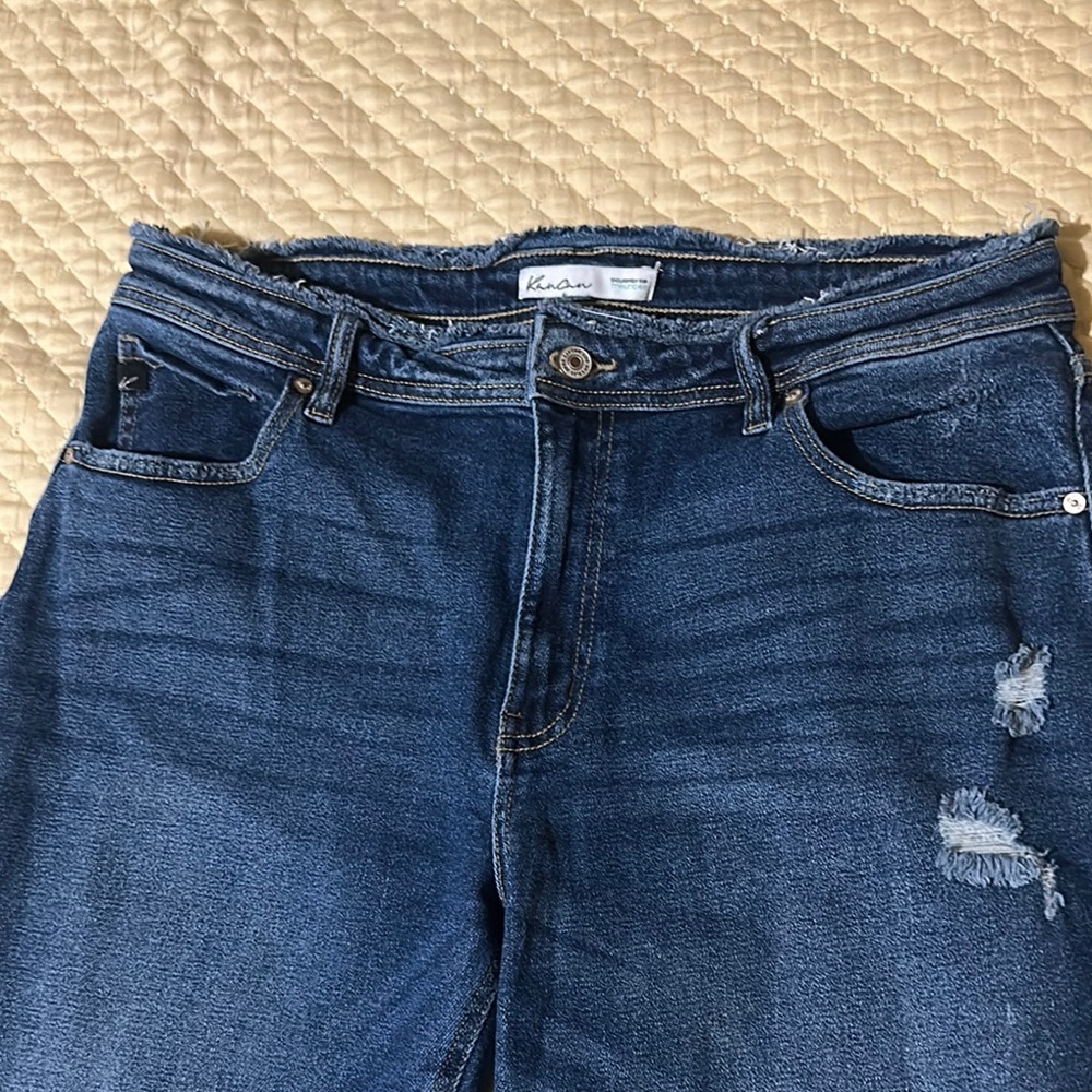 KanCan Blue Straight Leg Jeans with Distressed Hem